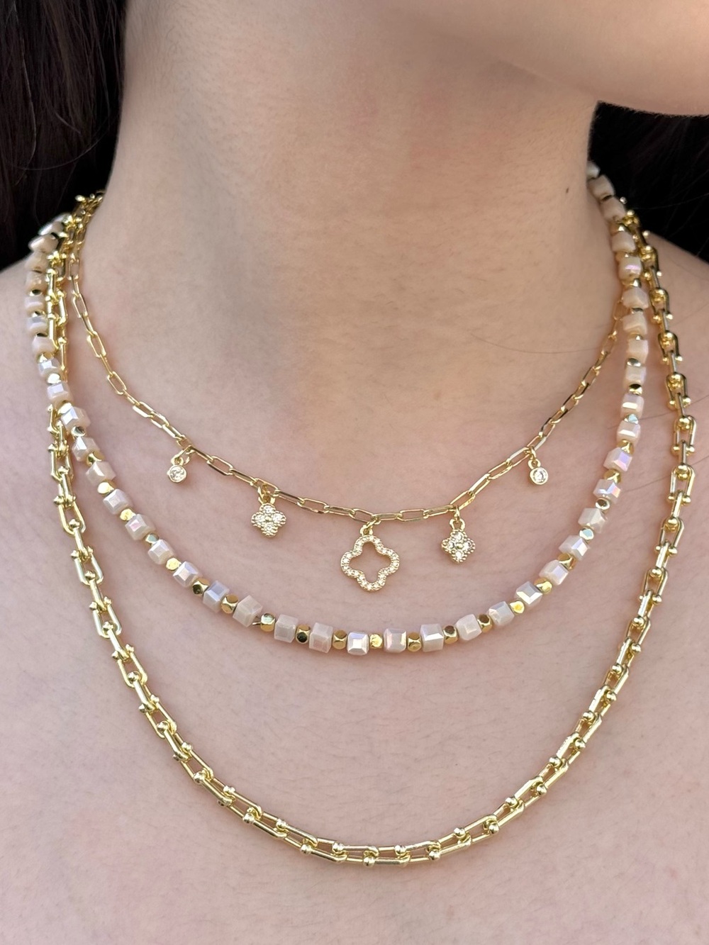 Blush Pink Bead & Gold Tone Accent Necklace | Summer Adjustable Choker
